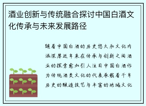 酒业创新与传统融合探讨中国白酒文化传承与未来发展路径
